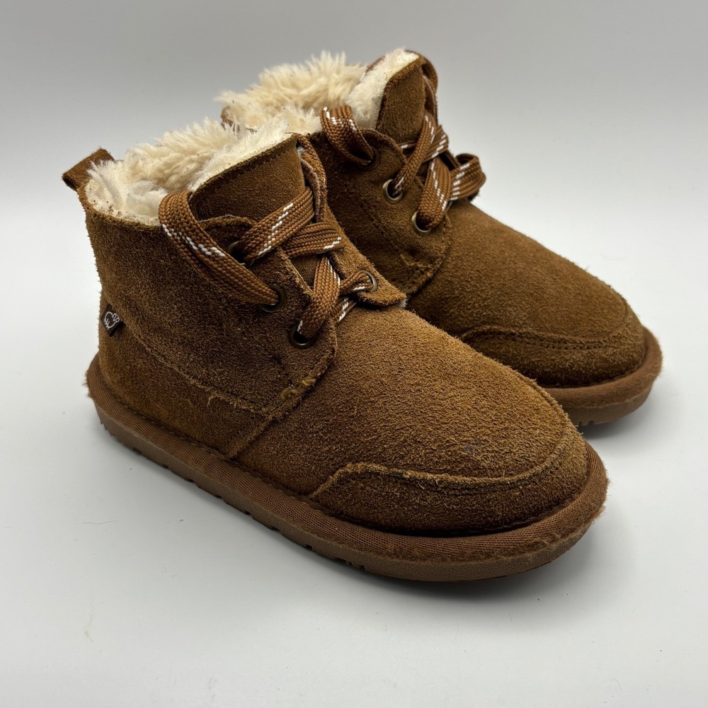 LAMO Kids Brown Suede Leather Faux Fur Lined Lace Up Ankle Boots‎ Size 3